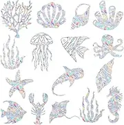 16 Pieces Ocean Window Decals - Anti-Collision Clings for Bird Strike Prevention, Non-Adhesive Prismatic Rainbow Suncatchers,Resuable Easy Remove No Residue