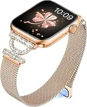 Vamyzji Compatible with Apple Watch Band 42mm(Series 10) 41mm 40mm 38mm, Silm Fashion Bling Magnetic Milanese for Apple Watch Series 10 9 8 7 6 5 4 3 2 1 SE, Thin Metal iWatch Strap for Women Girl