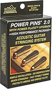 Power Pins 2.0 - Black Chrome Set with Power Plate Upgrade- Patented Bridge Pin System for Acoustic Guitars- Improved Tone Amplified Sound Easier Restringing and Faster Tuning