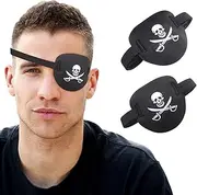 RIKEYO 2 pcs Pirate Eye Patch,3D Black Eye Patches for Adults and Kids,Medical Eye Patch for Left or Right Eye,Adjustable Eyepatch for Lazy Eye,Skull Crossbone Halloween Costume