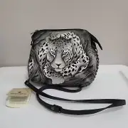 Anuschka NWT Hand Painted Leather Leopard Art Chain Crossbody Sling Bag