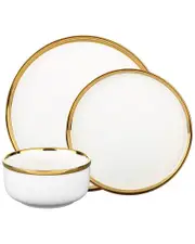 Godinger Hillcrest Black 12pc Gold Rim Dinnerware Set, Service For 4