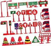 NOLITOY 28 Pcs Mini Traffic Signs for Realistic Cognition Safe Educational Play for Early Learning and Imaginative Play Scenarios