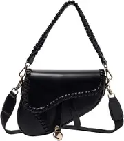 Morakot Saddle Shoulder Bags for Women,Trendy Small Crossbody Bag,PU Leather Clutch Purse Underarm Handbag Satchel HandBag Black