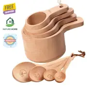 Wood Measuring Cups and Spoons Bundle Set of 8 - Handcrafted from Beechwood
