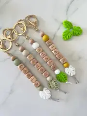 Personalised Keyring - Beaded Keychain - Custom Gift - Wooden or SIlicone