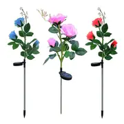 Solar Power Rose Flower Stake Lights Outdoor Garden Path Luminous Lamps