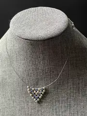 Monet Necklace Minimalist Wire Bead Blue Crystal Adustable Vintage 15"
