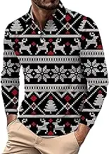 Pack of Mens T Shirts and Autumn Casual Long Sleeve Buttoned Lapel Christmas Printed Long Sleeve T Shirt Tops Mens Thermal Tops Long Sleeve