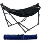 Portable Adjustable Hammock Stand with Medium Black Hammock 600 lbs Capacity
