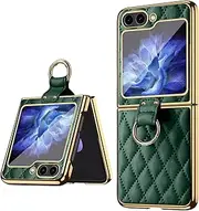 [JOJOBE] Prismatic plaid style phone case for Samsung Galaxy Z FLIP 5 5G Case , vogue PU Leather Cover for Samsung Galaxy Z FLIP5 leather Case with Tempered Glass Outer screen Protection Full Protective Green