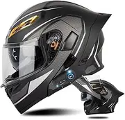 Full Face Integrated Helmet Flip Up Helmet with Inner Sun Visor Double Lens DOT Approved Helmet Built-in Dual Speaker, Bluetooth Modular Motorcycle Helmet for Men and Women S~XXL