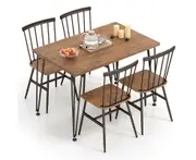 Giantex 5PCS Dining Table Set Kitchen Furniture & 4 Chairs w/ Adjustable Feet Rectangular Table & Chair Set Brown