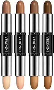EnMart 4 Pcs Dual-Ended Contour Stick, 2 In 1 Cream Highlight Contour Pen, Makeup Bronzer Shading Stick, Face Highlighters Sticks, Concealer Contour Highlighter Pencil, Long Lasting Waterproof Makeup