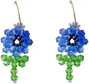 [RYEPOLNIX] Handmade Earrings Blue Beaded Flower Pearl Ear Hook Earrings Holiday Summer Beach Sweet Cute Cool Girl Party Earrings/626