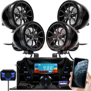 Bluetooth Motorcycle Stereo 4 Speakers Handlebar Audio System AUX USB FM Radio
