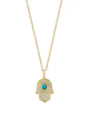 Bloomingdale's Fine Collection Turquoise & Diamond Hamsa Pendant Necklace in 14K Yellow Gold, 16-18