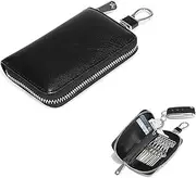 Car Key Bag,Faraday Leather Pouch for Car Keys,Car Key Signal Blocking Case,Car Home Key Organizer Bag with Zip and Rotatable Hook (Black)