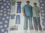SIMPLICITY 4101 MISSES & MEN'S MEDICAL SCRUBS TOPS & PANTS PATTERN-UNCUT-S-M-L