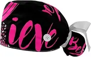 [WOSHJIUK] Working Hat 2 Pack Scrub Caps for Women,Believe,Tie Back Cap Adjustable Scrub Hat