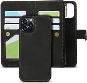 Cavor for iPhone 12 Case,for iPhone 12 Pro Case[6.1 inch] PU Leather Folio Flip Cover Kickstand 2 in 1 Detachable Wallet Magnetic Case Zipper Coin Pocket 6 Card Slots-Black