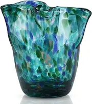 Blown glass vase, wide mouth petal vase, modern glass art vase, living room decoration vase for living room, kitchen, wedding, dining table, office center table display flowers