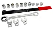 15PC Universal Ratcheting Serpentine Belt Tool KIT Sockets, Crowfoot & Adapters
