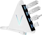 JoyReken 4-Port USB 3.0 Hub, FlyingVHUB Vertical Data USB Hub with 2 ft Extended Cable, for Mac, PC, Xbox One, PS4, PS5, iMac, Surface Pro, XPS, Laptop, Desktop, Flash Drive, Mobile HDD(White)