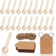 Mini Wooden Spoons, 51 Sets Small Wooden Spoons Disposable Small Spoon for Spice, Wood Tasting Spoon with Tags And Twine, Wood Bulk Smalls Spooner for Spice Jars Condiments Honey Sugar Kitchen