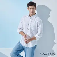 在飛比找momo購物網優惠-【NAUTICA】男裝 夏日風格滿版印花長袖襯衫(白色)