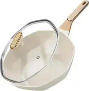 Non Stick Deep Frying Pans with Lid, 28 CM Octagonal Wok Pan, Granite Nonstick Frying Pan Skillet with Heat Resistant Handle, Skillet Induction Cookware for All Stove Tops, PFAS-Free