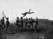 England London Camp of the english army Soldiers having fun at the- Old Photo