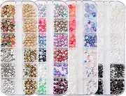 4 Boxes Nail Jewelry Pearls Nail Rhinestones Flat Back AB Diamonds Round Beads Mix Glass Charms Gems Stones For 3D Nails Art Decorations