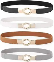 [WERFORU] Women Skinny Belt for Dresses Retro Stretch Ladies Waist Belt Plus Size Set of 4
