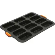 Bakemaster 35cm Silicone 12-Cup Mini Loaf Tray Pan Rectangle Baking Mould Grey