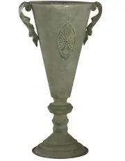 [Willow & Silk] Tuscan Embossed Flute Urn With Handles 22x16.5x40cm in Distressed Taupe