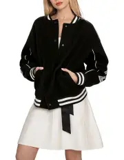 [Belle & Bloom] Hold Me Close Letterman Bomber Jacket in Black