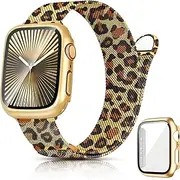 Ocaer Compatible with Apple Watch Band with Case 40mm 41mm 42mm 44mm 45mm 46mm, Metal Magnetic iWatch Bands for Apple Watch SE Series 10 9 8 7 6 5 4, Stainless Steel Mesh Loop (Leopard Gold, 41mm)