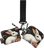 [XYMZR] Mini Zip Around Wristlet keychain Wallet Rabbit Flower Black for Women Personalized Pattern Detachable Dual Pouch Wristlet Portable Wallet Phone Coin Purse, Multi-colored, One Size