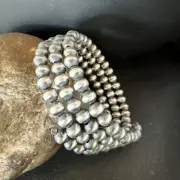 Sterling Silver Navajo Pearls 6mm Beads Stainless Steel Wire Wrap Bracelet 19021
