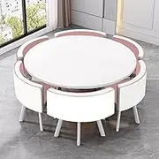 Dining Reception Table Set for 6, Round Apartment Leisure Table and Chair, Kitchen Conference Coffee Table with Metal Base(13)