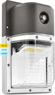 18W LED Wall Pack Light with Photocell, 2160 Lumens, 3 Color Selectable 3000K |