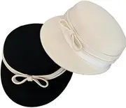 [ESOMAVRIX] Hepburn Style British Bowtie Wool Equestrian Hat Heirloom for Autumn & Winter - Black Newsboy & Berry Hat/107