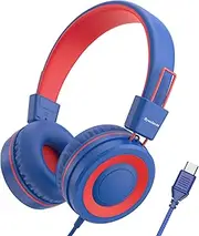 Bywulanda USB Type C Kids Headphone for School, 94dB Safe Volume Limited, Foldable Stereo Sound Tangle-Free Type C Cord, On-Ear Headphones for Boys/Girls/Students/Tablet/Travel(Navy Blue)