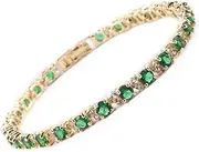 [YCYUYK] Eternity Tennis Bracelet 18cm/7inch with Round Cut Gemstones Green Emerald Yellow Gold