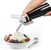 Whipped Cream Dispenser Aluminium Whipped Cream Maker with 3 Stainless Steel Nozzles and 3 Plastic Nozzles Whipping Canister with Cleaning Brush Whip Cream Canister for Dessert (Black)
