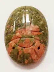1 VINTAGE JAPANESE GENUINE EPIDOTE UNAKITE GEMSTONE 25x18mm. OVAL SCARAB N141