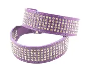 Dog Leather Collar Five Row BlingBling Rhinestones Diamante Collar Purple