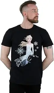 [Absolute Cult] Disney Men's Frozen 2 Elsa Nokk Silhouette T-Shirt Black Medium