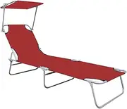 Camping Sunloungers Reclining Patio ChairsRed Aluminium Folding Sun Lounger with Canopy